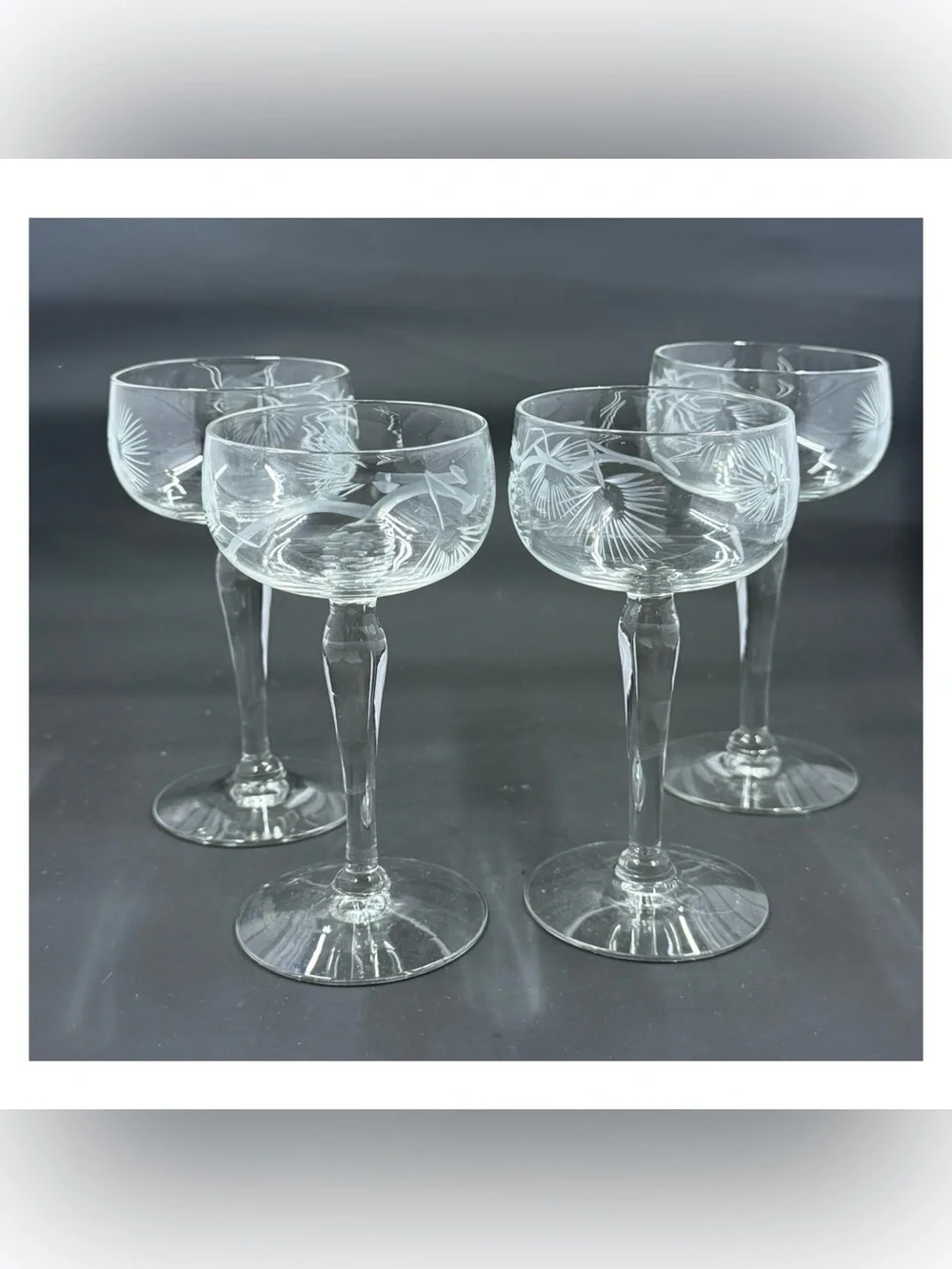 Vintage MCM Etched Crystal Coupe Glasses - Clear (Set of 4)